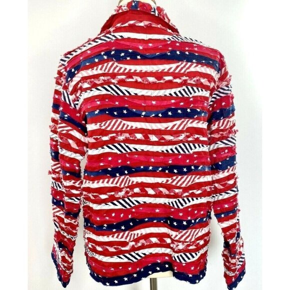 Patriotic American Blazer Jacket Womens M Long Sleeve Collar Stars Stripes - Picture 2 of 9